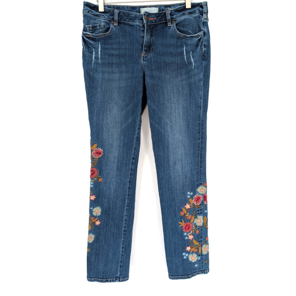Sundance Blue Straight Leg Jeans with Floral Embroidery - Picture 1 of 11